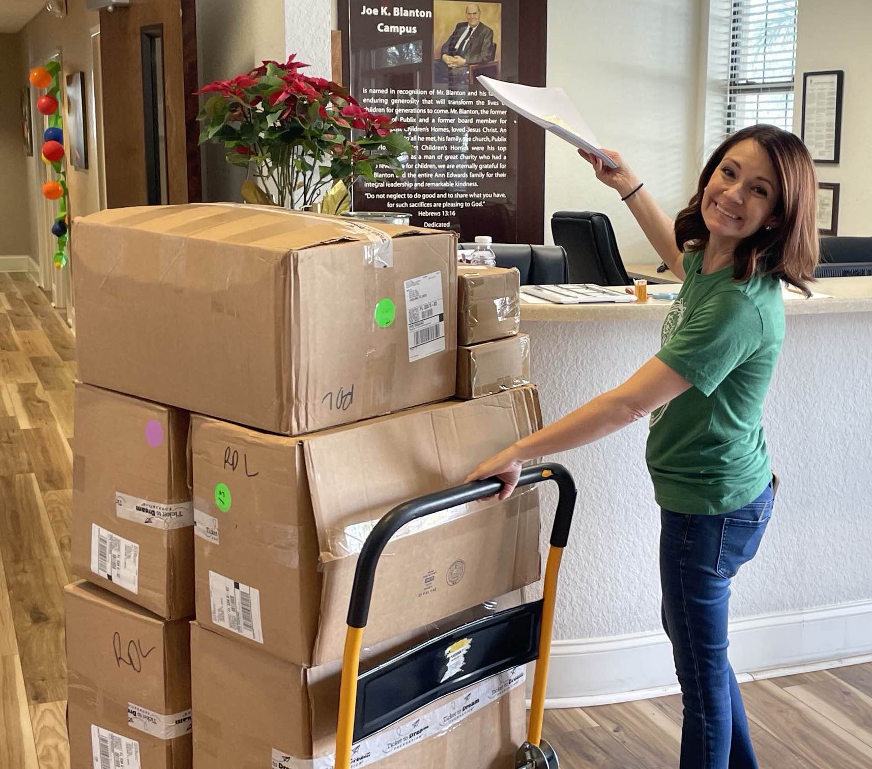 Erica Hall unloading boxes